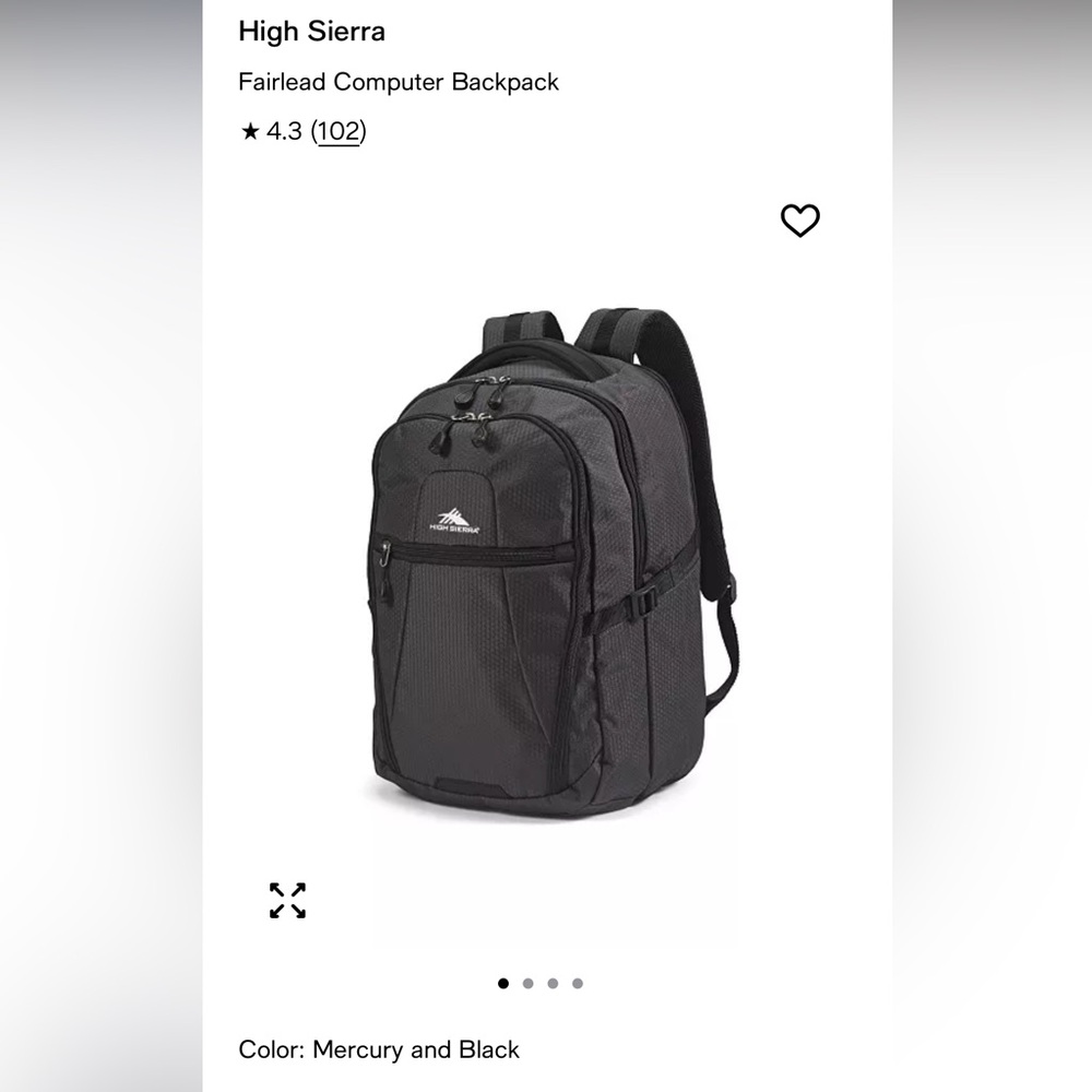 High Sierra mercury and black Backpack with Padded Laptop Compartment